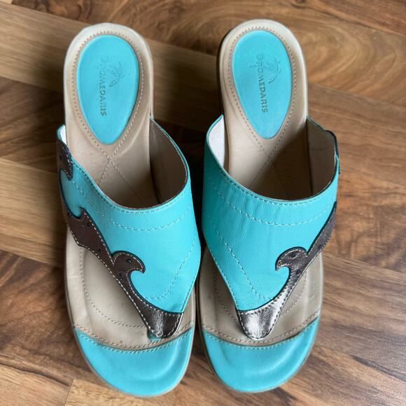 Dromedaries Blue Silver Leather Resort Sandals Size 38 - Picture 3 of 7